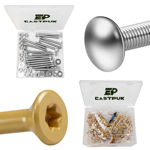 (16 Sets) 1/4-20 x 2-1/2 Carriage Bolts with Nuts and Washers & 152 PCS 2lb, Wood Screws #10x2-1/2, Deck Screws 2-1/2 Inch, Rust Resistant Exterior Epoxy Coated Outdoor Decking Screws