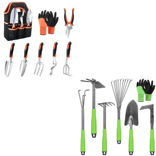 Garden Tools Set, 8 Piece Gardening Tools Set with Non Slip Ergonomic Handle + Garden Tools 7 Pack Garden Tool Set with Ergonomic Non-Slip Handle