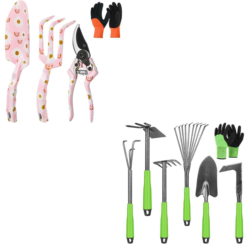 Garden Tools Set Heavy Duty Gardening Tools Set + Garden Tools 7 Pack Garden Tool Set with Ergonomic Non-Slip Handle