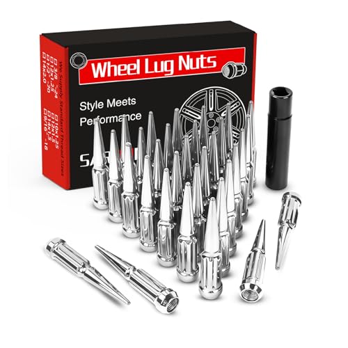 32pcs Chrome Spiked Spline Lug Nuts 4.4 Tall Wheel Lug Nut with Socket Key M14 x 1.5 32