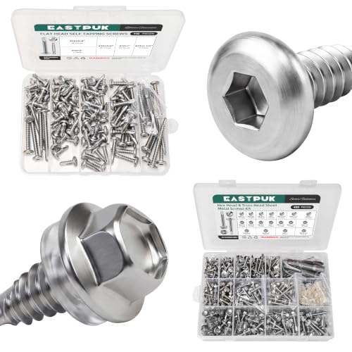 110Pcs #10 Sheet Metal Screws Assortment Kit & 430Pcs #8#10 Self Tapping Screws for Metal, 410 Stainless Steel Cross & Hex Drive Sheet Metal Screws, Flat Head Socket Cap Self Drilling Screw