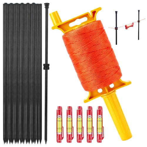 String Line Level with 20 Fiberglass Rods, Mason Line String with Handle