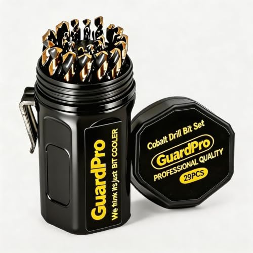 29Pcs Cobalt Drill Bit Set, 135 Degree Tip High Speed Steel with Black and Gold Finish, Stainless Steel, Plastic and Wood with Indexed Round Case 1/16"-1/2" 4341-29pc