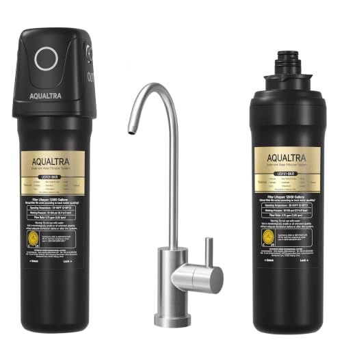 AQUALTRA USF01-BKF Under Sink Filter System, 12K Gal with Faucet, NSF/ANSI/CAN 372 Certified +1 Replacement Filter