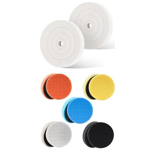 Car & Bench Polishing Buffing Kit, Sponge Pads + 4 Inch Cotton Wheels