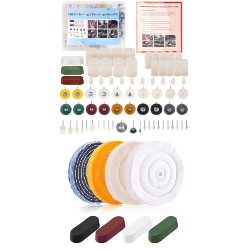 Bench Grinder & Rotary Tool Polishing Bundle, 8Pcs 6 Inch Buffing Wheels with Compound Bars + 82Pcs 1/8" Shank Rotary Buffing Accessory Kit
