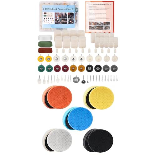 Car Polishing & Rotary Tool Buffing Bundle, 5Pcs 5.5 Inch Hex Logic Sponge Pads + 82Pcs 1/8" Shank Rotary Polishing Accessories