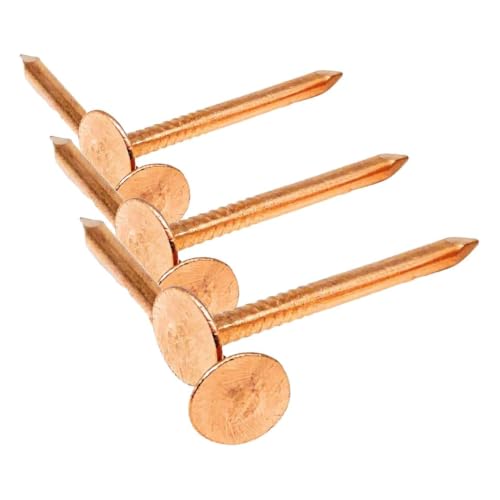 1.5 Inch Pure Copper Roofing Nails - 10 oz (100) Pack of Solid Copper Slate Spikes for Roofing, Flashing, Furniture, and Boat Building - 3/8" Head Diameter - Made in The USA (Pack of 3) 1.5in - 10 Oz (Pack of 3)