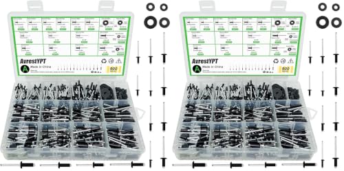 900 Pcs Black Pop Rivets Assortment Kit with Washers, SAE Aluminum Blind Rivets, 14 Sizes Metal Pop Rivet Assortment for Metal Furniture, Automotive(3/32" 1/8" 5/32" 3/16") (Pack of 2) 3/32inch 1/8inch 5/32inch 3/16inch (Pack of 2)