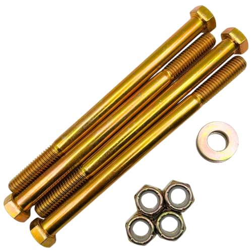 1/2"-13 x 7 Grade 8 Hex Bolts (4-Pack) with Washers and Nuts SAE J429 High-Strength Coarse Thread Fasteners for OEM, MRO & Industrial Applications | 7.0" Yellow Zinc Plated Bolts, Washers, Nuts 4