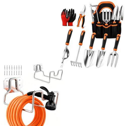 Joyfair 8 Pcs Gardening Tools & 2PCS Stainless Steel Garden Hose Holder