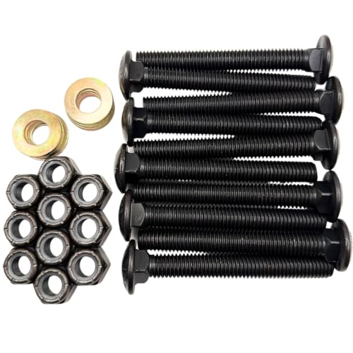 1/2"-13 x 4 Grade 8 Carriage Bolts (10-Pack) – Heavy-Duty Coarse Thread Bolts with Washers and Nylon Lock Nuts – Round Head Square Neck SAE J429 4.0" Plain Black Finish Bolts, Washers, Nuts 10