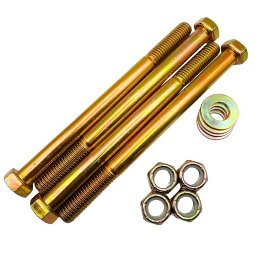 1/2"-13 x 6-1/2" Grade 8 Hex Bolts (4-Pack) with Washers and Nuts SAE J429 High-Strength Coarse Thread Fasteners for OEM, MRO & Industrial Applications | 6.5" Yellow Zinc Plated Bolts, Washers, Nuts 4