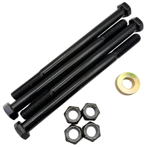 1/2"-13 x 7 Grade 8 Hex Bolts (4-Pack) with Washers and Nuts SAE J429 High-Strength Coarse Thread Fasteners for OEM, MRO & Industrial Applications | 7.0" Plain Black Finish Bolts, Washers, Nuts 4