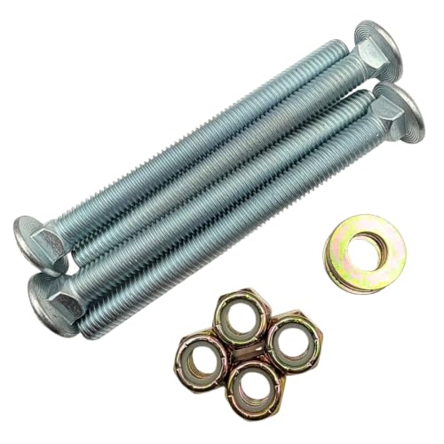 1/2"-13 x 5-1/2" Grade 8 Carriage Bolts (4-Pack) – Heavy-Duty Coarse Thread Bolts with Washers and Nylon Lock Nuts – Round Head Square Neck SAE J429 5.50" Clear Zinc Trivalent Finish Bolts, Washers, Nuts 4