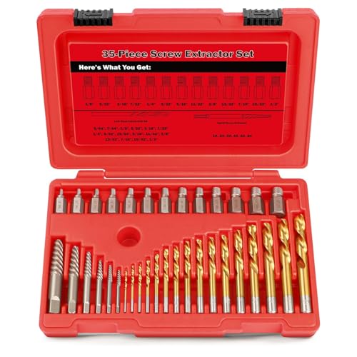 35-Pieces Screw Extractor Set, 37# Cr-Mo & 6542# Left Hand Reverse Drill Bit, Easy Out Multi-Spline Allen Screw Removal Kit for Ez Speed Out Stripped, Broken, Damaged, Rounded Bolt Head Tool
