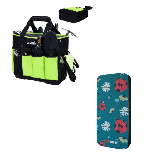MELOTOUGH 12-Pocket Garden Tool Bag with Hard Bottom, Garden Caddy, Green, Garden Kneeling Pad,Work Gloves for Mechanic,Construction,Gardening,Yard,Warehouse