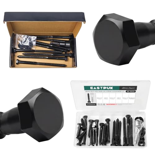 (8Sets) 3/8" x 6" Hex Head Lag Bolts & 46Pcs 3/8" Hex Head Lag Bolts Screws Assortment Kit, Heavy Duty Lag Screws with Washers, 304 Stainless Steel, 3/8 Bolt for Wood, Fully Thread, Black Oxid