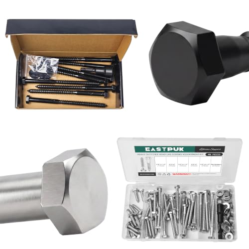 (8Sets) 3/8" x 6" Hex Head Lag Bolts & 46Pcs 3/8" Hex Head Lag Bolts Screws Assortment Kit, Heavy Duty Lag Screws with Washers, 304 Stainless Steel 18-8, 3/8 Bolt for Wood