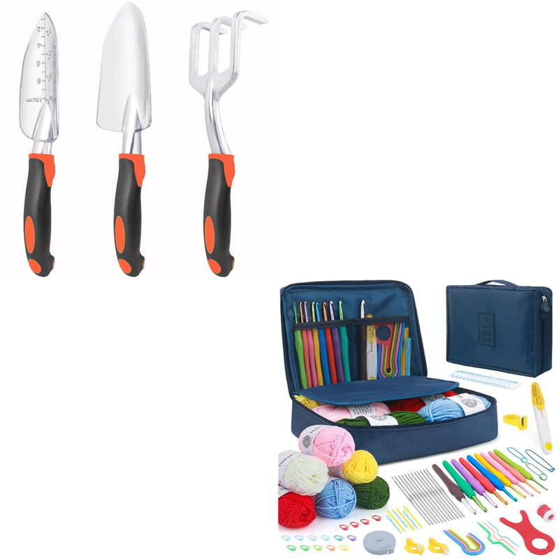 Garden Tools Set, 3 Pack Heavy Duty Gardening Tools Set Include Garden Shovel + 67 Pcs Knitting Kits Crochet Set with Yarn