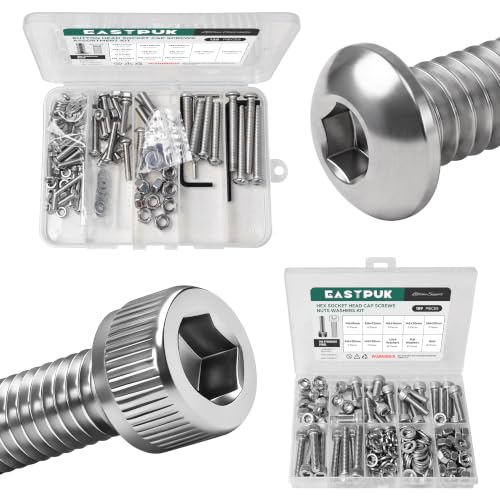 120Pcs Metric Bolt Assortment Kit M4 M5 M6 & 159Pcs M6 Machine Screw Assortment Kit, M6 x 8/12/16/20/25/30/35mm Stainless Steel Bolts and Nuts Kit with Lock & Flat Washers, Socket Head Metric