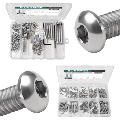 120Pcs Metric Bolt Assortment Kit M4 M5 M6 & 800Pcs M2 Screw Assortment Bolts and Nuts Kit, Machine Screws and Nuts with Lock & Flat Washers, 304 Stainless Steel Button Head Socket Cap Screws