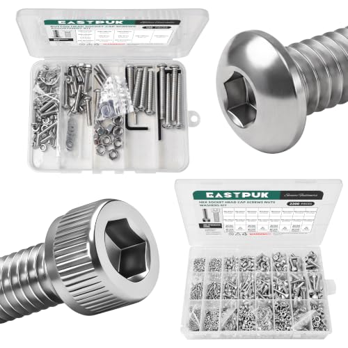 120Pcs Metric Bolt Assortment Kit M4 M5 M6 & 2200-Piece Metric Screws and Bolts Assortment Kit M2 M3 M4 M5 304 Stainless Steel Hex Socket Cap Screws, Flat Washers, Nuts, Button Head Socket