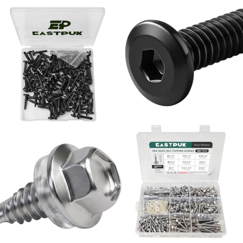 100Pcs 10 x 1 Stainless Steel Flat Head Socket Cap Self Drilling Screw & 385Pcs #8#10#12 Self-Tapping Screws for Metal 410 Stainless Steel Hex Head Self-Drilling Screws Assortment Kit