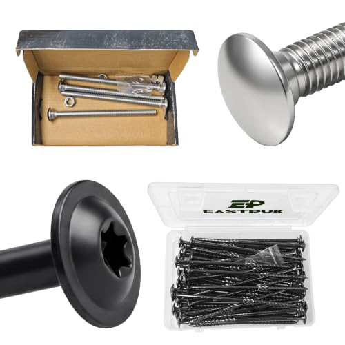 (4 Sets) 3/8-16 x 6 Carriage Bolts with Nuts and Washers & 50-Pack #14 x 6 Wood Screws, Lag Screws 6 Inch, eavy Duty Self Drilling Structural Screw, Round Head Square Neck 3/8 Carriage Bolts