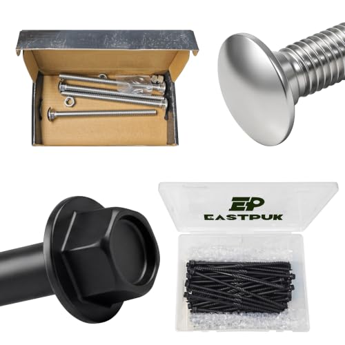 (4 Sets) 3/8-16 x 6 Carriage Bolts with Nuts and Washers & 50-Pack #14 x 6 Inch Wood Screws, Hex Head Lag Screw, Round Head Square Neck 3/8 Carriage Bolts Screws, Full Thread for Outdoor