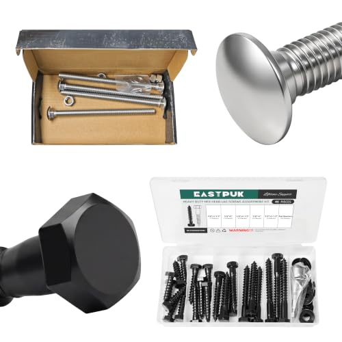 (4 Sets) 3/8-16 x 6 Carriage Bolts with Nuts and Washers & 46Pcs 3/8 Hex Head Lag Bolts Screws Assortment Kit, Heavy Duty Lag Screws with Washers, 304 Stainless Steel 3/8 Carriage Bolts Screws