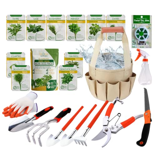 Heirloom Herb Seed Kit & 11-Piece Heavy-Duty Garden Tool Tote Set
