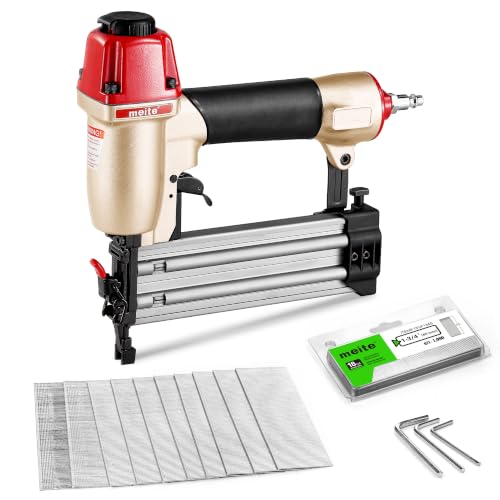 meite F50C Pneumatic Brad Nailer Kit Includes 1,000 Pcs 18 Gauge Brad Nails 1-3/4-Inch, Compatible with 5/8" to 2" Brad Nails, Ideal for Trim Work, Furniture Building & Finish Applications
