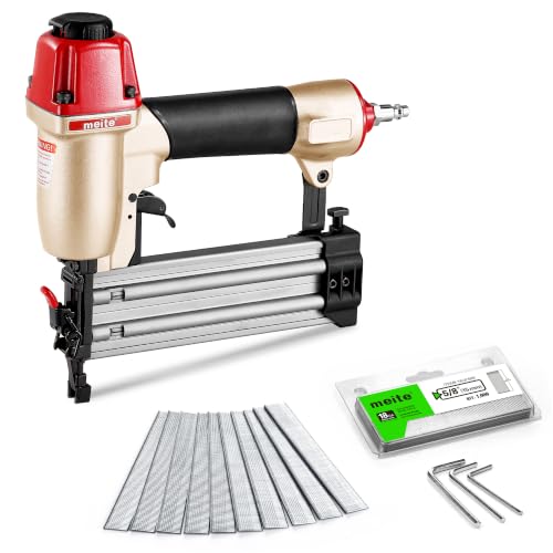 meite F50C Pneumatic Brad Nailer Kit Includes 1,000 Pcs 18 Gauge Brad Nails 5/8-Inch, Compatible with 5/8" to 2" Brad Nails, Ideal for Trim Work, Furniture Building & Finish Applications