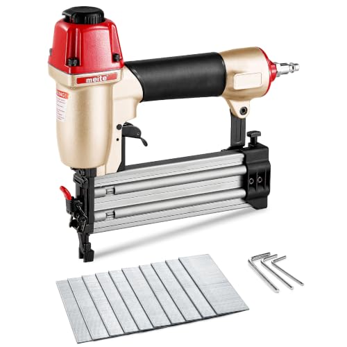 meite F50C Pneumatic Brad Nailer Kit Includes 1,000 Pcs 18 Gauge Brad Nails 5/8-Inch, Compatible with 5/8" to 2" Brad Nails, Ideal for Trim Work, Furniture Building & Finish Applications