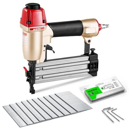 meite F50C Pneumatic Brad Nailer Kit Includes 1,000 Pcs 18 Gauge Brad Nails 2-Inch, Compatible with 5/8" to 2" Brad Nails, Ideal for Trim Work, Furniture Building & Finish Applications