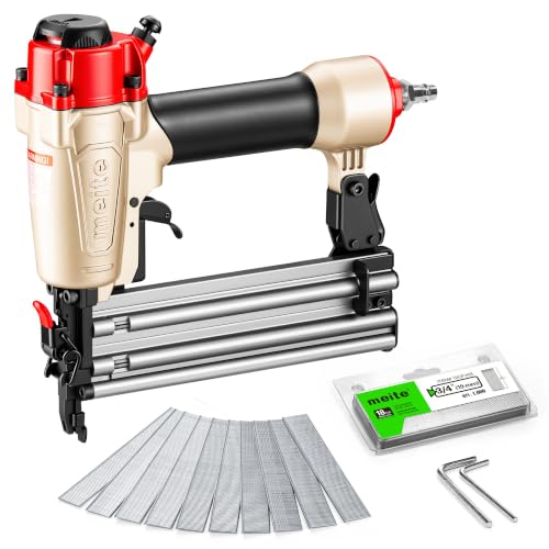 meite FK5040 Pneumatic Brad Nailer Kit Includes 1,000 Pcs 18 Gauge Brad Nails 3/4-Inch, Compatible with 5/8" to 2" Brad Nails, Ideal for Trim Work, Furniture Building & Finish Applications