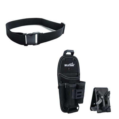 MELOTOUGH Tool Web Work Belt Buckle 2" inch Wide belt + MELOTOUGH 7-Pocket Small Tool Pouch with Quick-Release Belt Clip (Black)