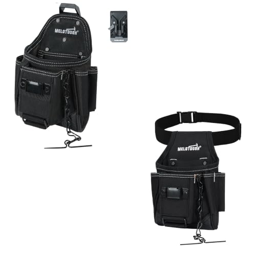 MELOTOUGH Professional Small Electrician Tool Pouch for Tool Belt Pockets with Belt Clip，9-Pocket Heavy-Duty Electrician Tool Pouch with Belt Clip (Black)