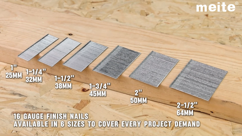 meite 16 Gauge Finish Nails 2 Inch Galvanized Straight T-Nails 2,500 PCS 1 Box 2" Length