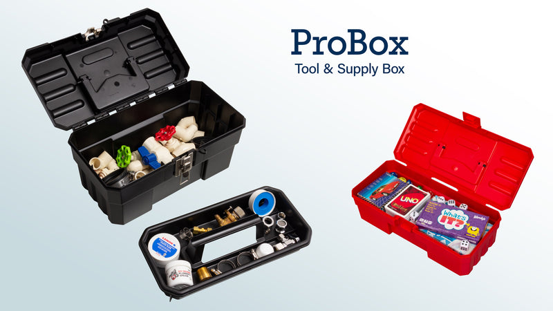 Akro-Mils 14-Inch Plastic Toolbox with Removable Tray, Steel Latch & Padlock Eye, Industrial-Grade Tool Box for Tools, Crafts, First Aid & Hobby Supplies, 14" x 8" x 8", Made in USA, Black (09514) 1-Pack