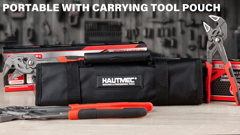 HAUTMEC 3PCS Adjustable Pliers Wrench Sets (7 10 12"), Smooth Jaw Parallel Pliers, Heat-Treated CR-V Steel & Phosphated Rust-Resistant, SAE/Metric Scale, Storage Belt Pouch for Professional & DIY 7&10&12 Inch