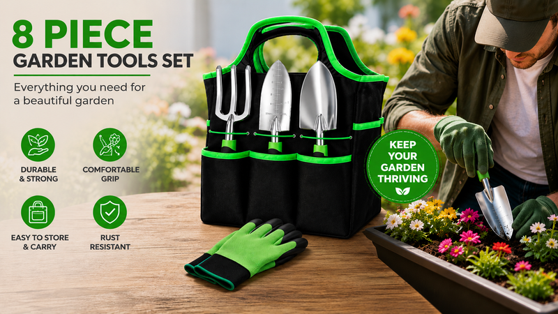 Garden Tools Set 8 PCS Heavy Duty Stainless Steel Gardening Tools for Women Plastic - Pack of 8