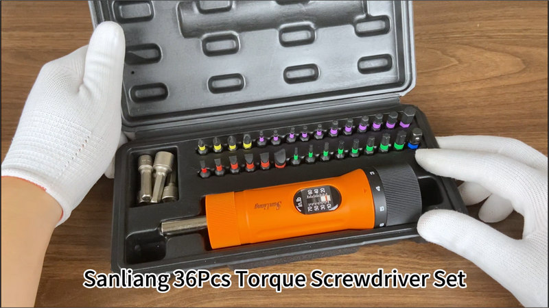 Sanliang 36Pcs Torque Screwdriver Wrench Driver Set 10-70 Inch Pounds lbs with 29 S2 Bits，5 Drive Sockets ，1/4" Socket Adapter for Maintenance,Tools, Bike Repairing and Mounting.