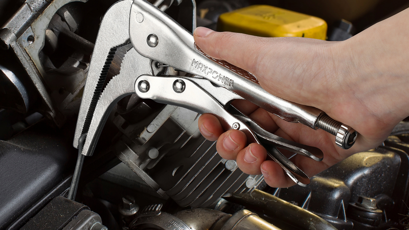 MAXPOWER 2PCS 90 degree Offset Long Nose Locking Pliers 7 inch and 10 inch 7" 10"