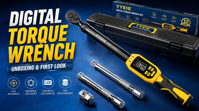 YIYEIE 3/8" Drive Digital Torque Wrench, 5-99.5 Ft-lb (6.7-135 N.m) 3/8" 4 PC