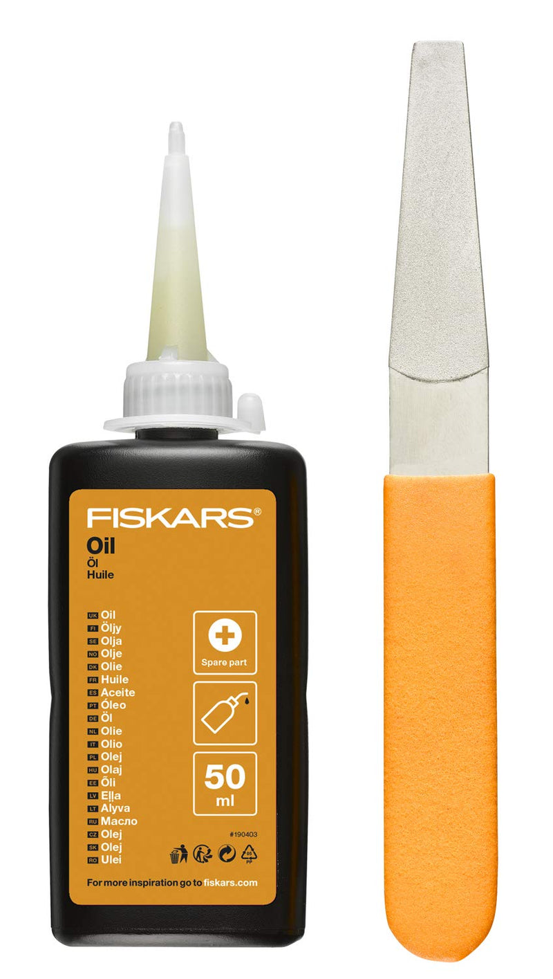 Fiskars care set for garden cutting tools, with diamond file, oil and care instructions, 1001640