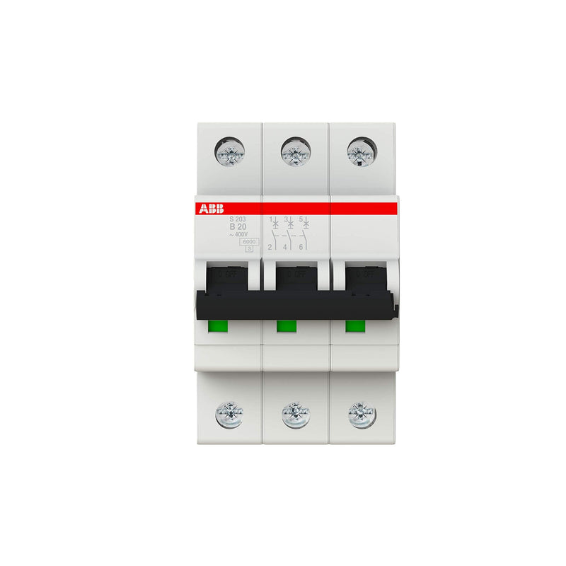 ABB S200 MCB circuit breaker type B, 3-pole 20A 400V, breaking capacity 6 kA System Pro M Compact