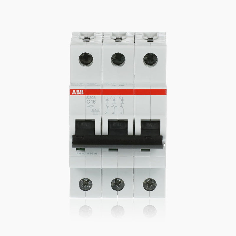 ABB S203-C16 Circuit Breaker 3-Pin 16A Type C | Characteristics C - 6 kA switching capacity - DIN rail mounting - Reliable industrial quality - 2CDS253001R0164 C16