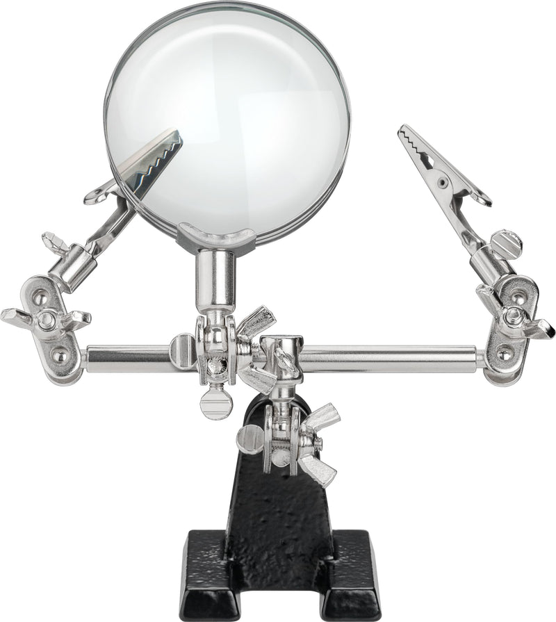 Goobay 51199 Third hand soldering with magnifying glass 2.5x magnification Solder holder as a soldering aid Helping hands Circuit board holder with crocodile clips Minimalist
